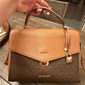 Michael Kors Two-Tone Satchel in Brown and Tan
